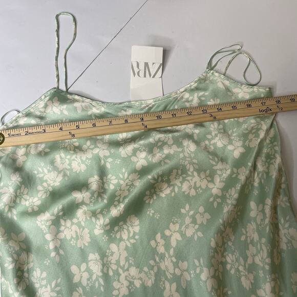 NWT ZARA Mint Floral Slip Dress L Feminine Cottagecore Coquette 100% Viscose - Picture 6 of 7